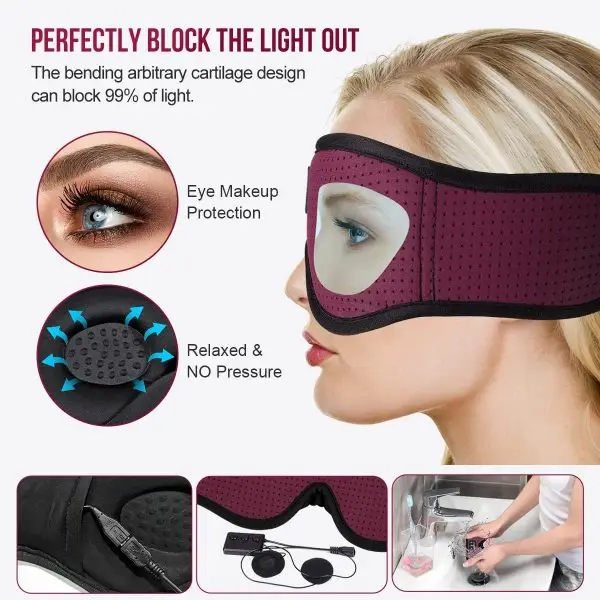 MUSICOZY Sleep Headphones Breathable Bluetooth 5.2 Headband 3D Sleeping Headphones, Wireless Music Eye Mask Sleep Earbuds for Side Sleepers Women Mom Cool Tech Gadgets Unique Gifts - Image 4