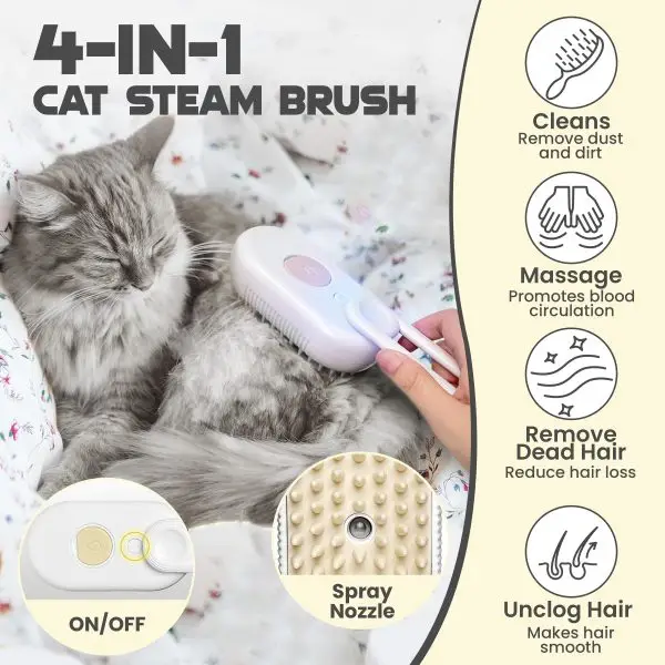 Rechargeable Cat Brush with Steam, Anti-Static Steam Pet Brush, Massage, Cleaning, Shedding & Combing All In One! - Image 5